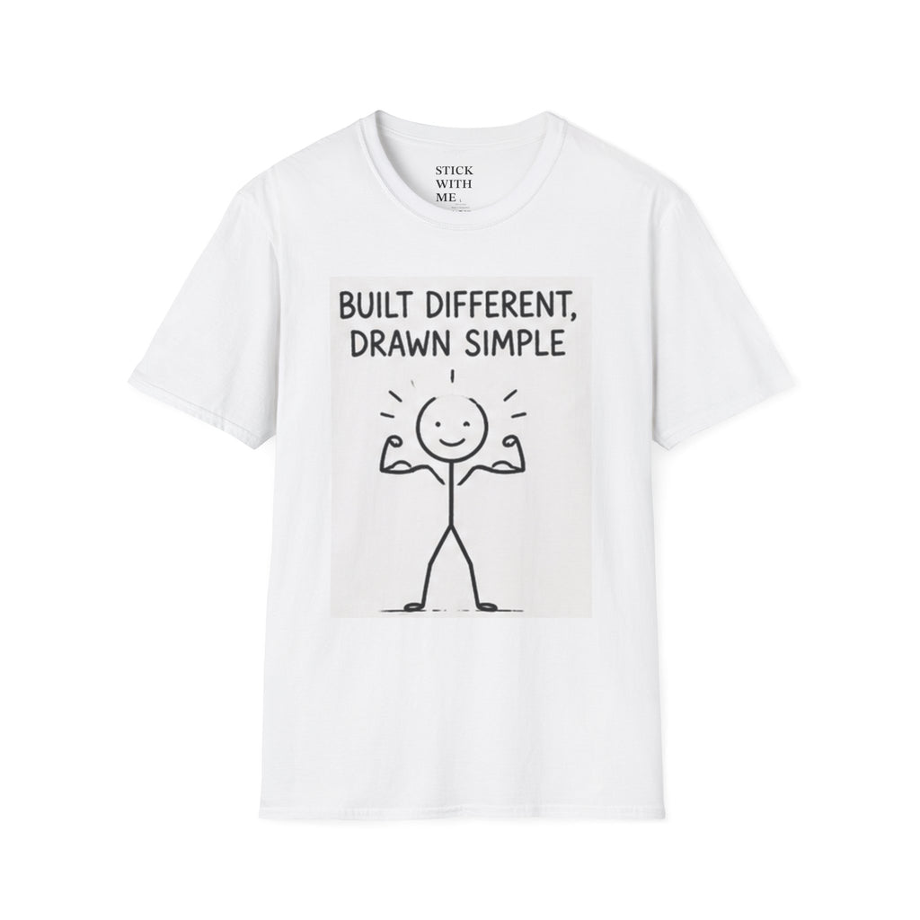 T-Shirt — "Built Different, Drawn Simple" Minimal Stick Figure Graphic Tee