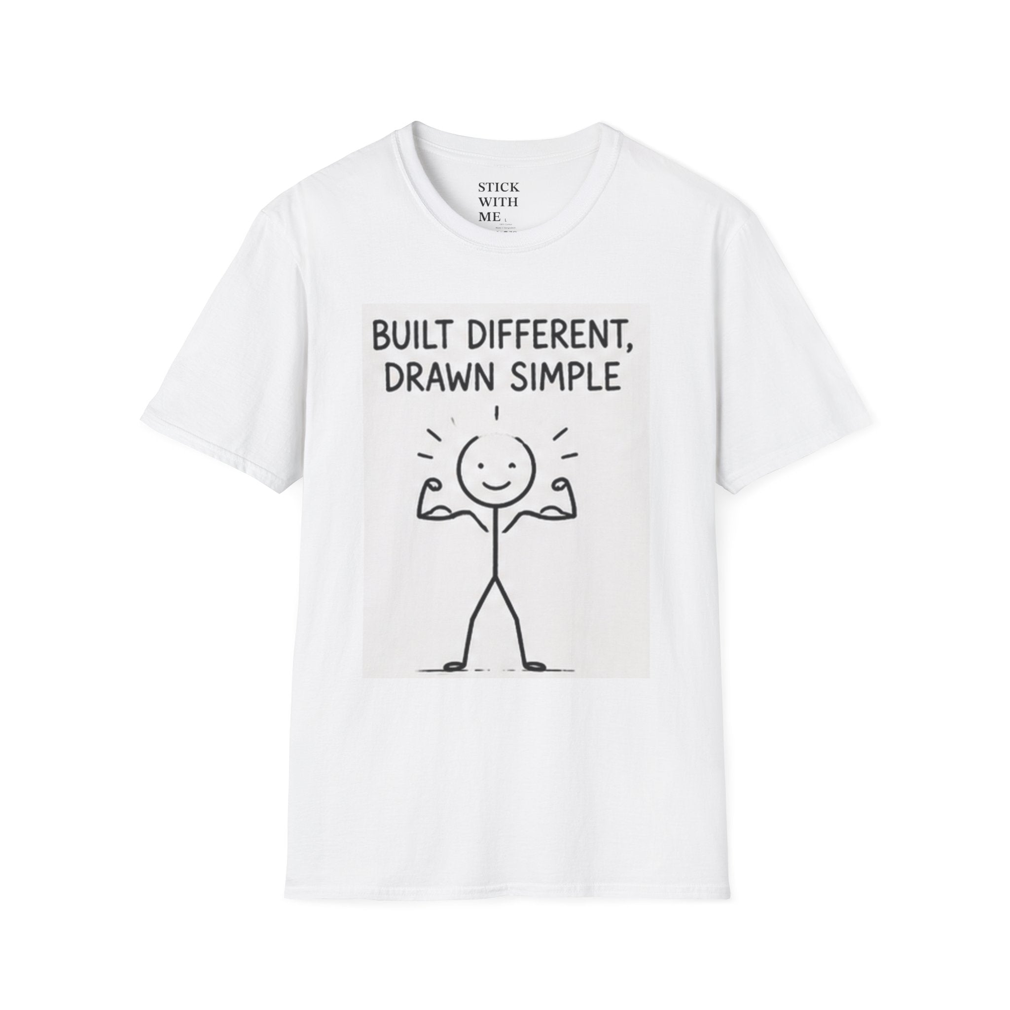 T-Shirt — "Built Different, Drawn Simple" Minimal Stick Figure Graphic Tee